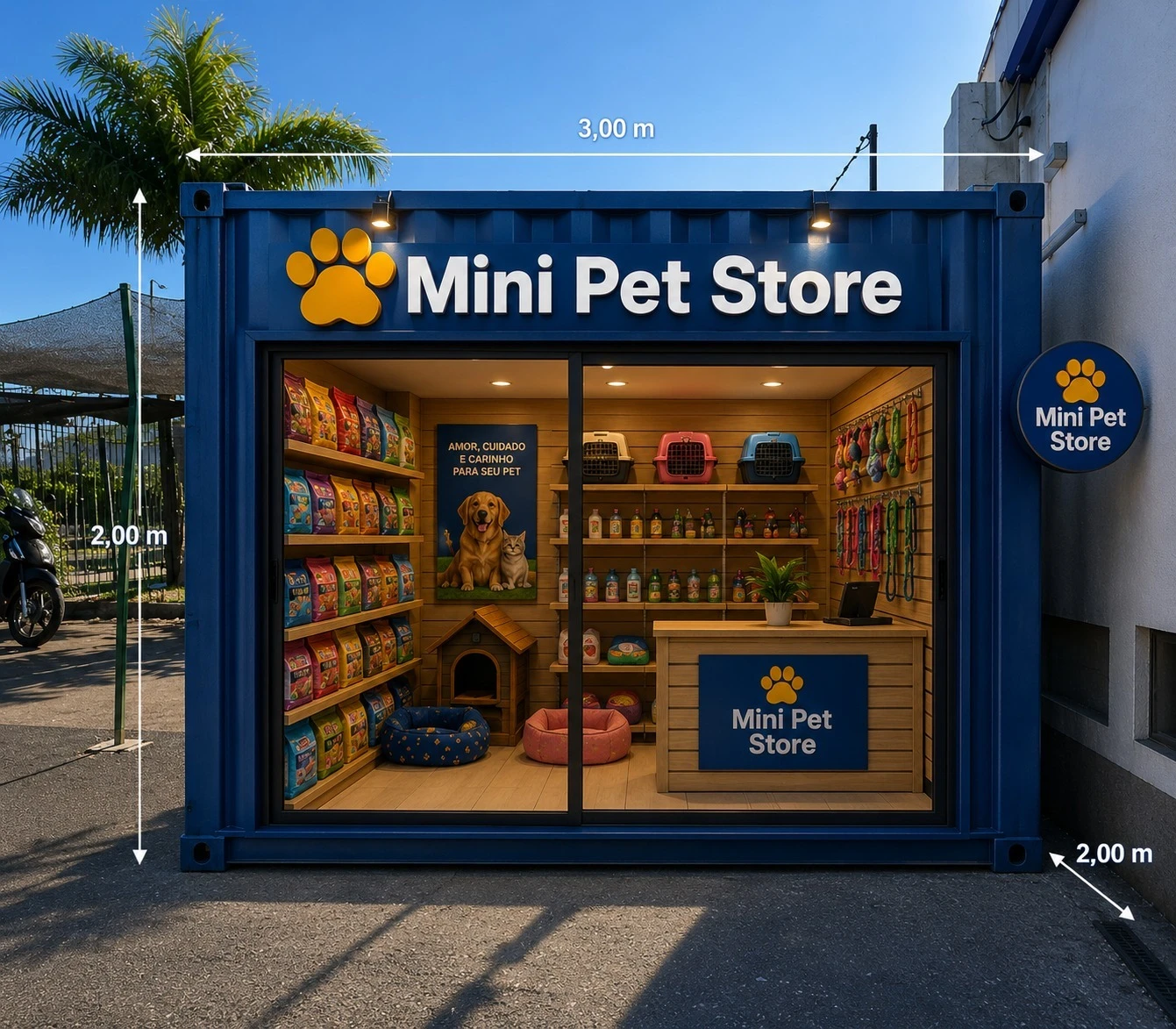 Mini Pet Store azul instalada em condomínio